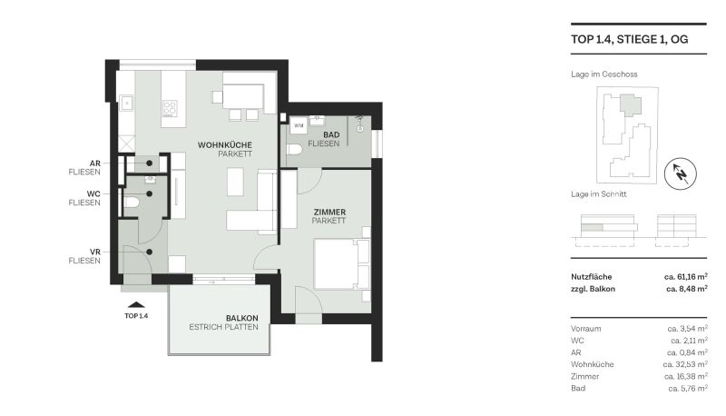 Urbanes Wohngefühl mit Balkon: Stilvolles 2-Zimmer-Domizil im Obergeschoss nahe der U1 / / 1220 Wien, Donaustadt / Bild 9