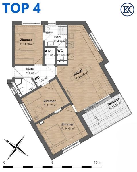 Wohnen am Wasser: Stilvolle 84 m nahe Kaiserwasser ? mit Klimaanlage & Terrasse /  / 1220 Wien, Donaustadt / Bild 4