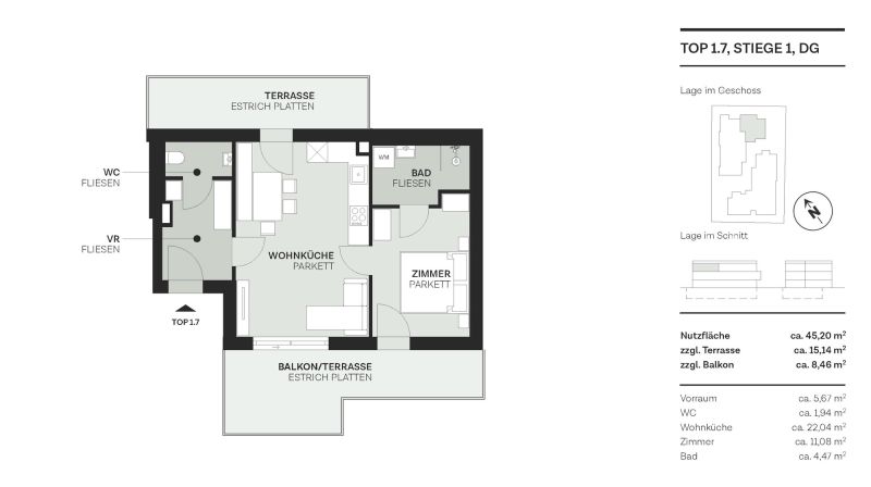 Exklusives Dachgeschoss-Juwel: Penthouse-Feeling mit weitl�ufiger Terrasse /  / 1220&nbsp;Wien, Donaustadt / Bild 9