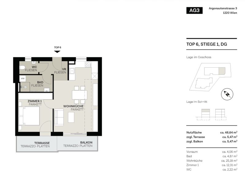 U1-Anbindung & Urbaner R�ckzugsort: 49 m� DG-Apartment mit 11 m� Privatterrasse ? Sofort beziehbar! /  / 1220&nbsp;Wien, Donaustadt / Bild 7