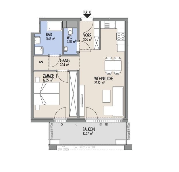 Hof am Park - Praktische 2-Zimmer-Wohnung mit Westbalkon - Top 1.10 /  / 1220 Wien / Bild 1