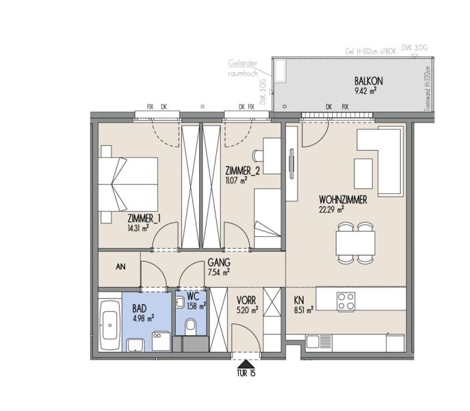 Hof am Park - 3-Zimmer-Wohnung mit stlich ausgerichtetem Balkon im 2. OG - Top 1.15 /  / 1220 Wien / Bild 1