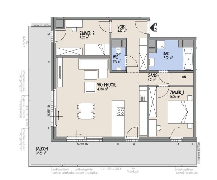 Hof am Park - Exklusive 3-Zimmer-Wohnung im 9. OG mit grozgigem Balkon nach Nordwesten - Top 1.63 /  / 1220 Wien / Bild 1