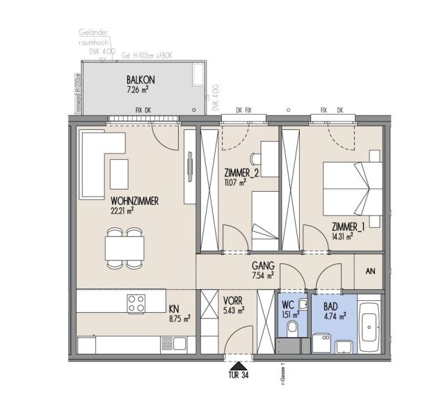 Hof am Park - Hofseitige 3-Zimmer-Wohnung mit Balkon und Blick ins Grne - Top 1.34 /  / 1220 Wien / Bild 1