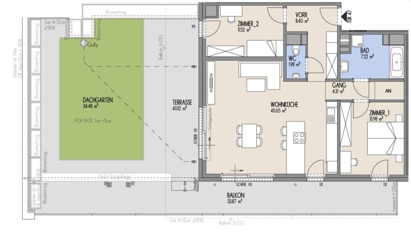 Hof am Park - Exklusive 3-Zimmer-Wohnung mit grozgiger Terrasse, Dachgarten, Raumhhe von 2,70 und Balkon mit Nord-West- Ausrichtung - Top 1.47 /  / 1220 Wien / Bild 1