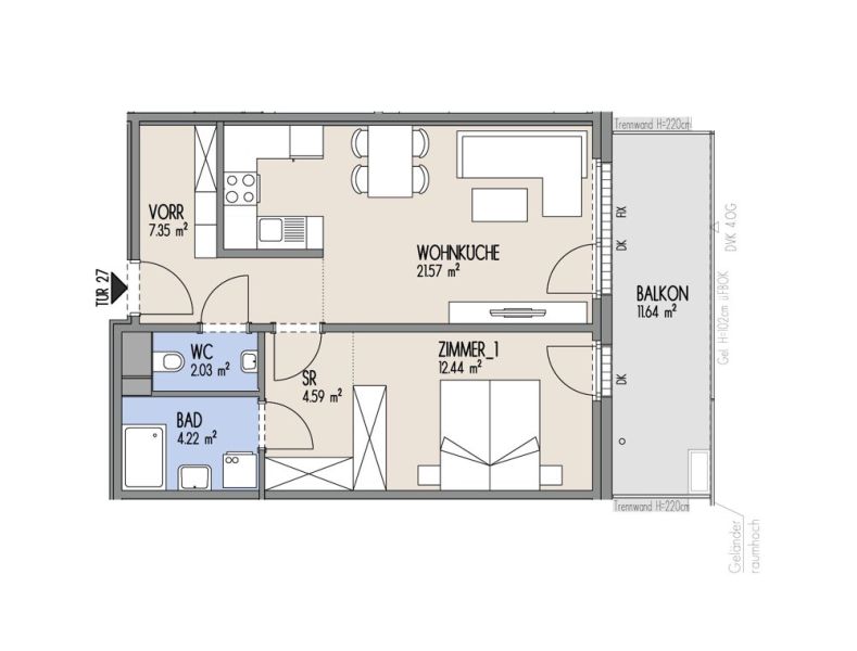 Hof am Park - Sicher investieren. Clever vermieten - Praktische 2-Zimmer-Wohnung mit gro�em Balkon in U-Bahn N�he - Top 2.27 /  / 1220&nbsp;Wien / Bild 1