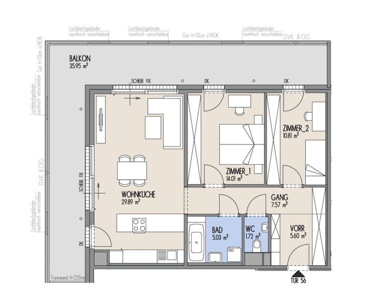 Hof am Park - Lichtdurchflutete 3-Zimmer-Wohnung mit Sdbalkon - Top 1.56 /  / 1220 Wien / Bild 1