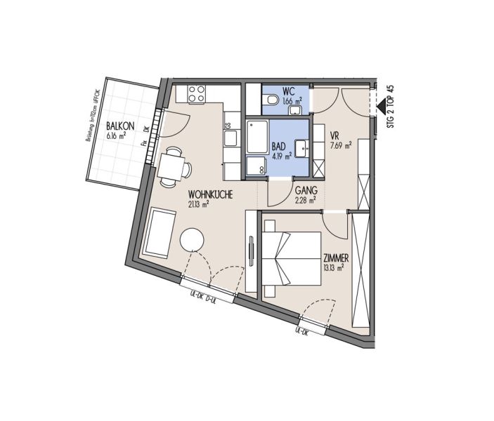 NordGlck - Zwei Zimmer zum Verlieben Optimale Raumaufteilung fr Singles & Paare - Top 02-45 /  / 1210 Wien / Bild 1