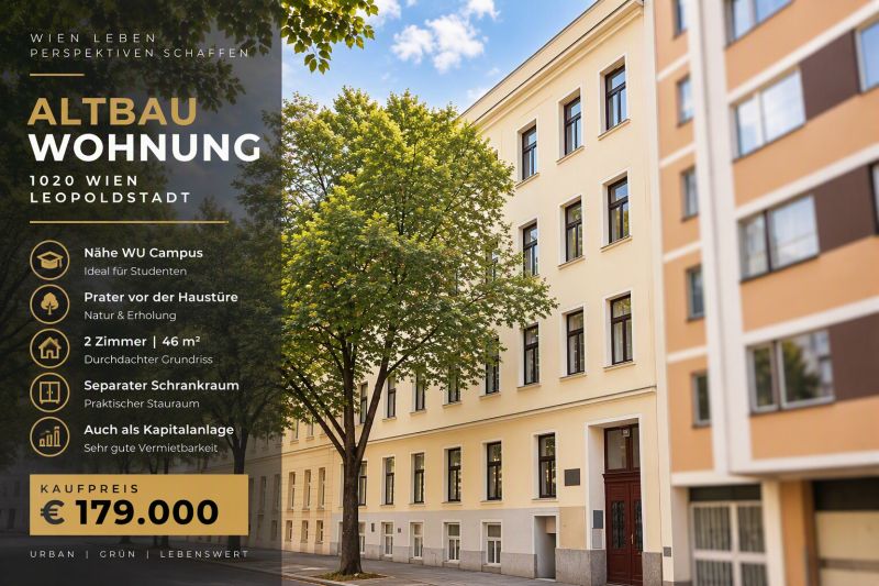 Altbauwohnung nahe WU & Prater | 2 Zimmer | Schrankraum | Perfekt für Studenten & Eigennutzer / / 1020 Wien, Leopoldstadt / Wien 2., / Bild 0
