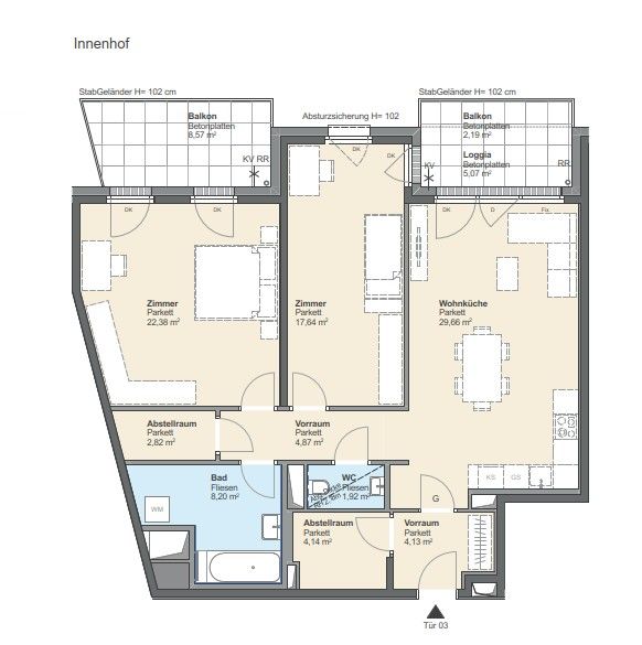 Family Living auf 96 m�, 2 Freifl�chen - Hochwertige Eigentumswohnung mit K�che - provisionsfrei zu kaufen in 1140 Wien /  / 1140&nbsp;Wien / Bild 7