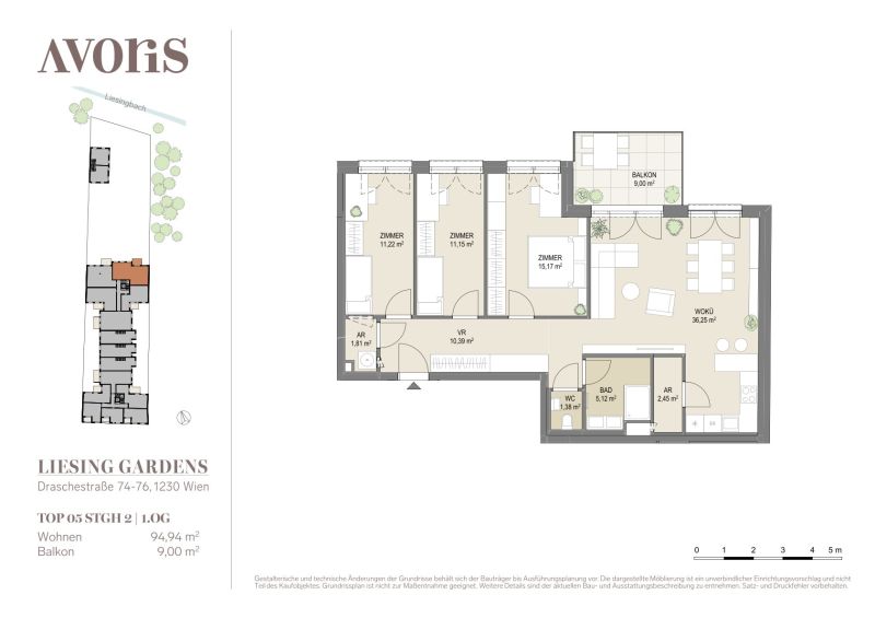 LIESING GARDENS - Family Living in Ruhelage beim Liesingbach, Balkonwohnung mit Blick ins Gr�ne - provisionsfrei zu kaufen in 1230 Wien /  / 1230&nbsp;Wien / Bild 9