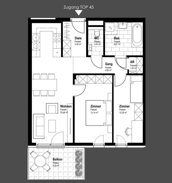 Charmante Balkonwohnung am Nummer-Eins-Standort direkt am Hauptplatz - Wohnung zu kaufen in 2320 Schwechat / / 2320 Schwechat / Bild 1