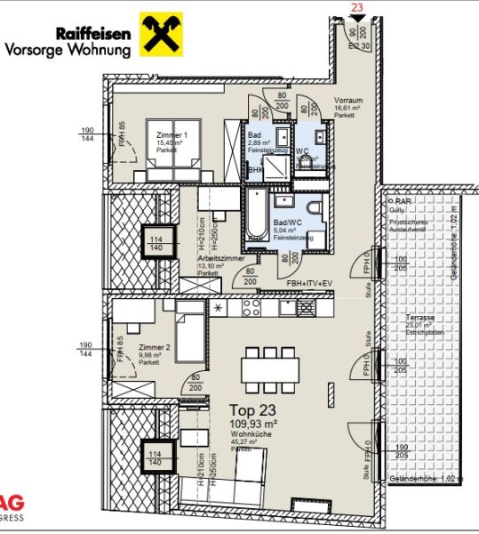 Wohnen im Dachgescho� - Gro�z�gige 4-Zimmer-Terrassenwohnung mit Einbauk�che - bezugsfertig zu kaufen in 1140 Wien /  / 1140&nbsp;Wien / Bild 2