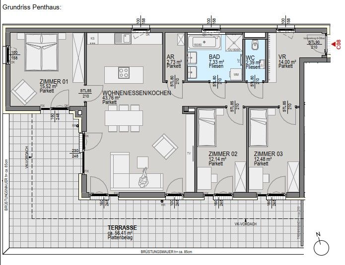 Luxuri�se Penthaus-Wohnung, im Neubauprojekt mit Balkon in Graz! /  / 8054&nbsp;Graz / Bild 4