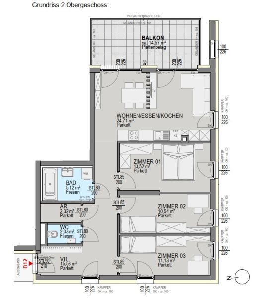 Helle Eigentumswohnung im Neubauprojekt mit Balkon in Graz! / / 8054 Graz / Bild 4