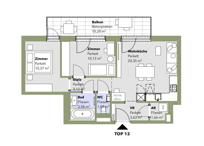 Balkon Richtung Innenhof - 3 Zimmer - im Erstbezug zu kaufen in 1140 Wien /  / 1140&nbsp;Wien / Bild 0
