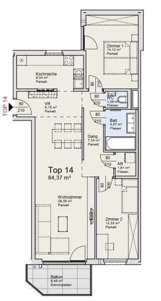 Balkon-Wohnung mit 3 Zimmern im 2. Obergescho� - jetzt kaufen in 1140 Wien /  / 1140&nbsp;Wien / Bild 2