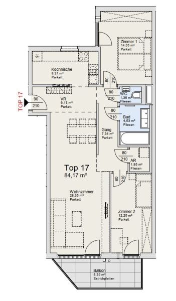 Erstbezug mit 3 Zimmern und Balkon - top Anbindung - bezugsfertig zu kaufen in 1140 Wien / / 1140 Wien / Bild 9