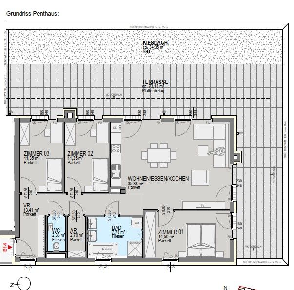 Luxuri�se Penthaus-Wohnung, im Neubauprojekt mit Balkon in Graz! /  / 8054&nbsp;Graz / Bild 4