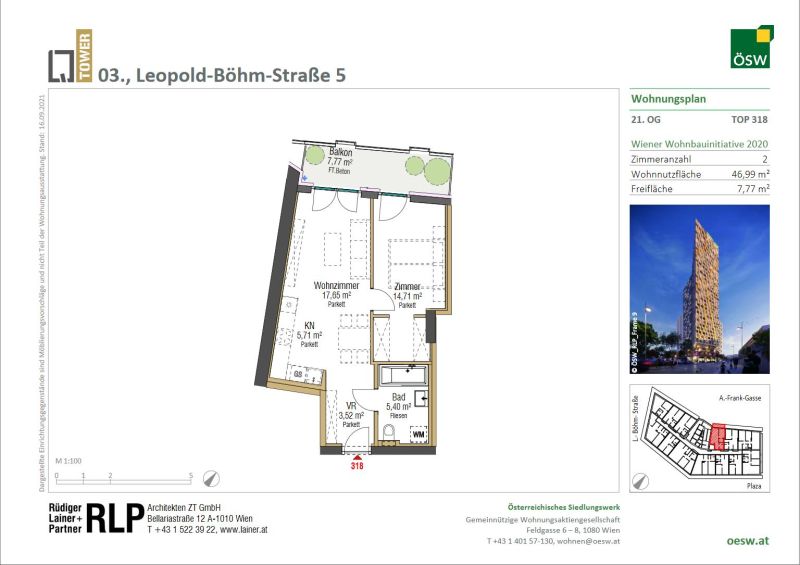 Geräumige 2-Zimmer-Wohnung im 21.OG / / 1030 Wien / Bild 1