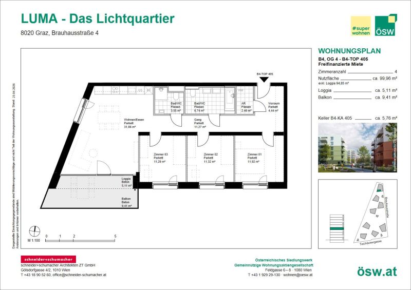 Großzügige 4-Zimmer-Neubauwohnung mit Freifläche- modernes Wohnen in Graz / / 8020 Graz / Bild 1
