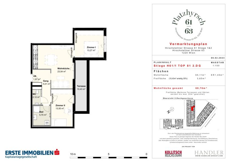 Provisionsfreies Apartment im Dachgeschoss mit 3 Zimmern und Terrasse in schnster Lage /  / 1220 Wien / Bild 1