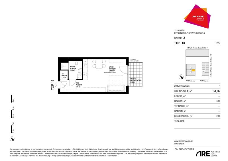 Moderne Neubauwohnung in schner Lage: 1 Zimmer mit eigenem Balkon! PROVISIONSFREI! /  / 1210 Wien / Bild 5