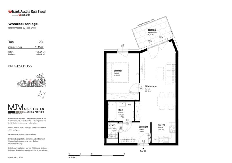WUNDERSCHÖNE 2-ZIMMER WOHNUNG - BALKON - RUHELAGE - INKL. KÜHLUNG UND HOCHWERTIGER AUSSTATTUNG /  / 1220 Wien / Bild 7