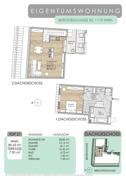Klimatisierte 2-Zimmer-Dachgeschoss-Maisonette mit Terrasse ? ruhige Lage in Hernals nahe AKH /  / 1170 Wien, Hernals / Wien 17., Hern / Bild 1