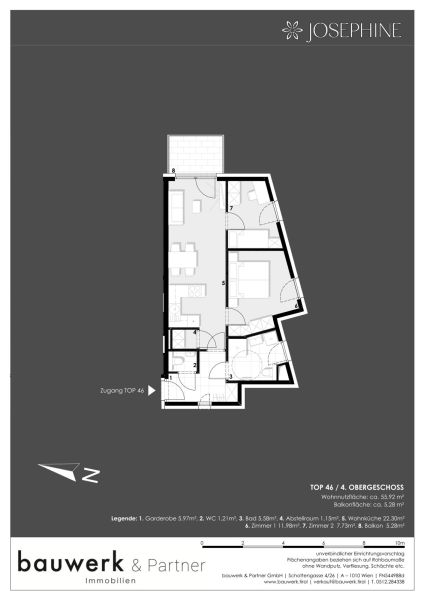 Hochwertige Vorsorgewohnung in optimaler Lage: 3-Zimmer-Wohnung mit gem�tlichem Balkon - JOSEPHINE /  / 1020&nbsp;Wien / Bild 4