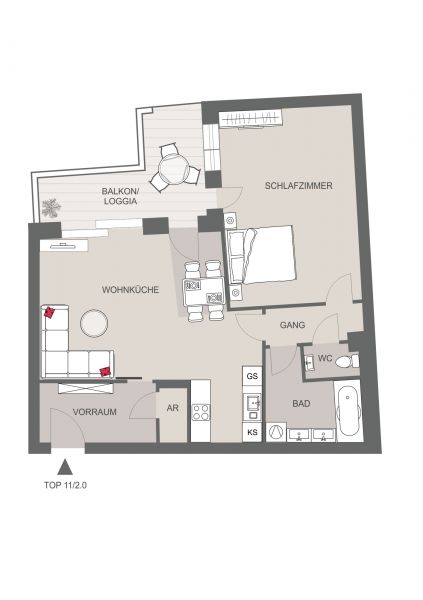 Perfekte 2 Zimmer-Wohnung mit groem Balkon / Pool / Sauna und Garten /  / 1190 Wien, Dbling / Bild 4