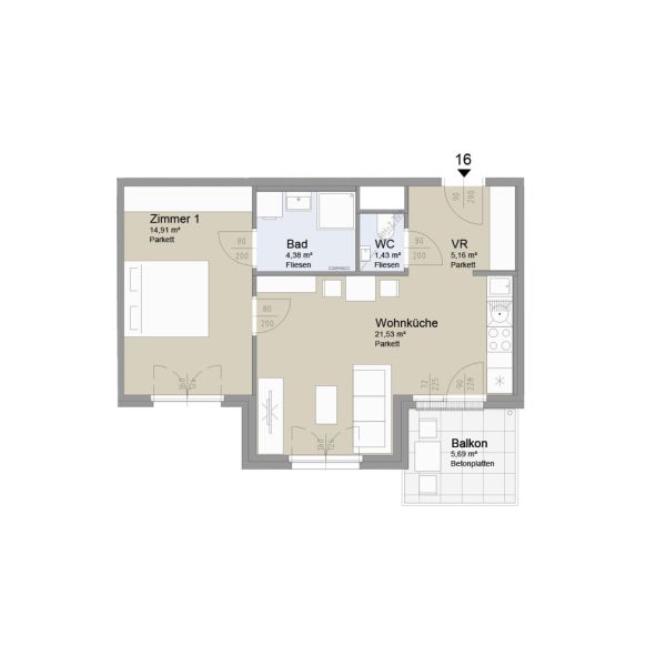 SOLEY - Charmante 2-Zimmer Wohnung mit Balkon - Top 16 /  / 1200 Wien / Bild 1