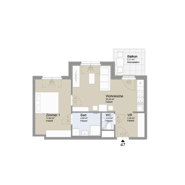 SOLEY - Charmante 2-Zimmer Wohnung mit Balkon - Top 47 /  / 1200 Wien / Bild 1