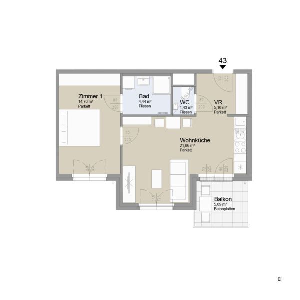 SOLEY - Charmante 2-Zimmer Wohnung mit Balkon - Top 43 /  / 1200 Wien / Bild 1