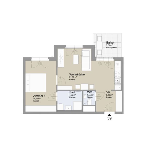 SOLEY - Charmante 2-Zimmer Wohnung mit Balkon - Top 39 /  / 1200 Wien / Bild 1