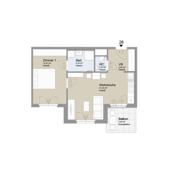 SOLEY - Charmante 2-Zimmer Wohnung mit Balkon - Top 26 /  / 1200 Wien / Bild 1