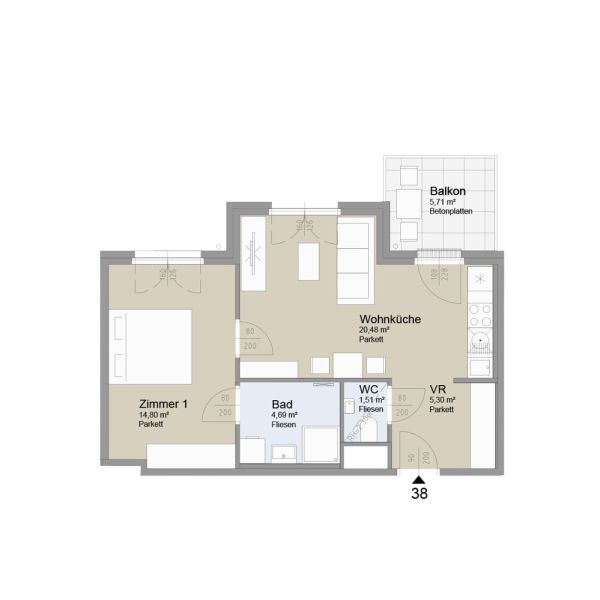 SOLEY - Charmante 2-Zimmer Wohnung mit Balkon - Top 38 /  / 1200 Wien / Bild 1