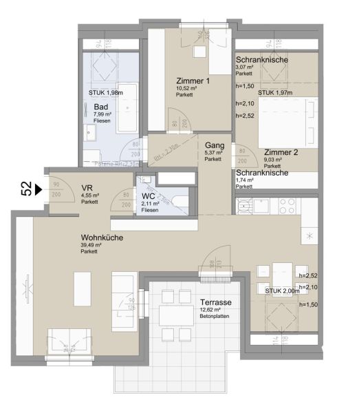 SOLEY - Grozgige 3-Zimmer Wohnung mit Terrasse - Top 52 /  / 1200 Wien / Bild 1